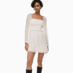 Aritzia Wilfred Tempest Mini Dress Smocked White Chiffon Romantic Feminine 2XS